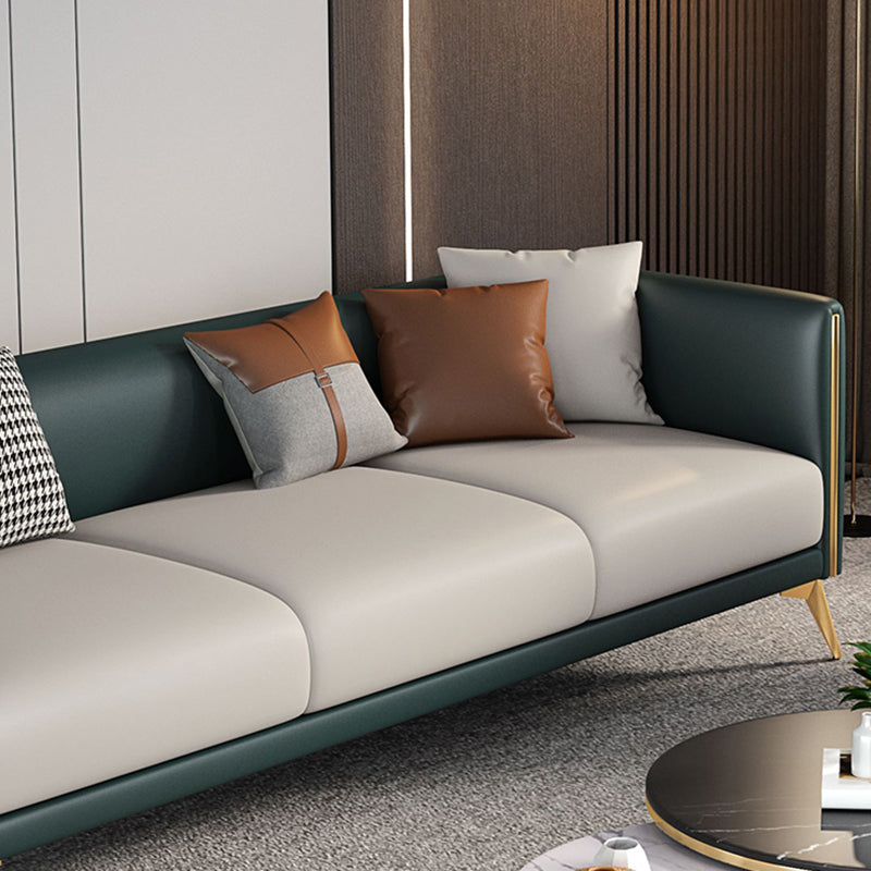 Contemporary Faux Leather Settee 25.98"H Tuxedo Arm Sofa for Four People Clearhalo 'furn' 'furn_sofas' 'Furniture' 'furniture_sofas' 'Living Room Furniture' 'Sofa' 'sofas' 4858902