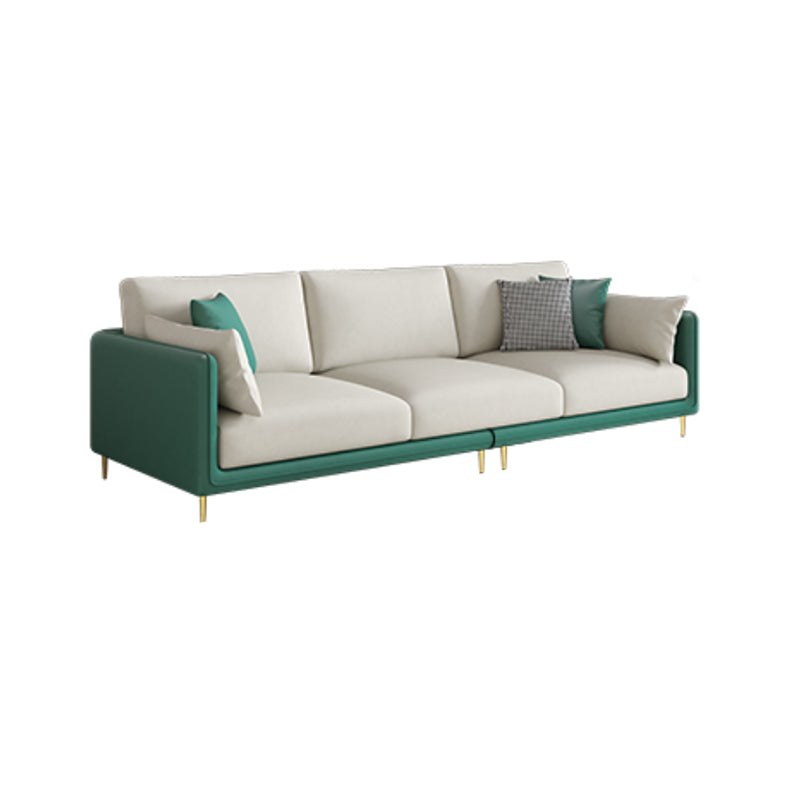 Contemporary 3-seater Tuxedo Arm Sofa Three Pillow Back Settee 83"L x 33"W x 33.5"H White-Green Clearhalo 'furn' 'furn_sofas' 'Furniture' 'furniture_sofas' 'Living Room Furniture' 'Sofa' 'sofas' 4858910