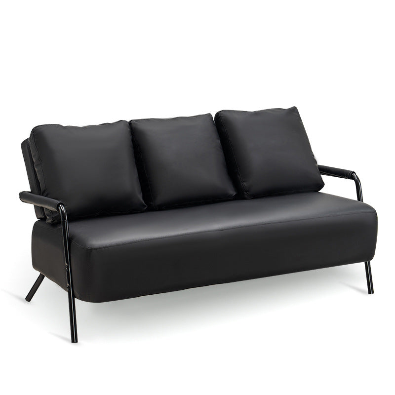 Tuxedo Arm Sofa Three Pillows Settee with Four Balck Legs for Apartment Black Clearhalo 'furn' 'furn_sofas' 'Furniture' 'furniture_sofas' 'Living Room Furniture' 'Sofa' 'sofas' 4858924