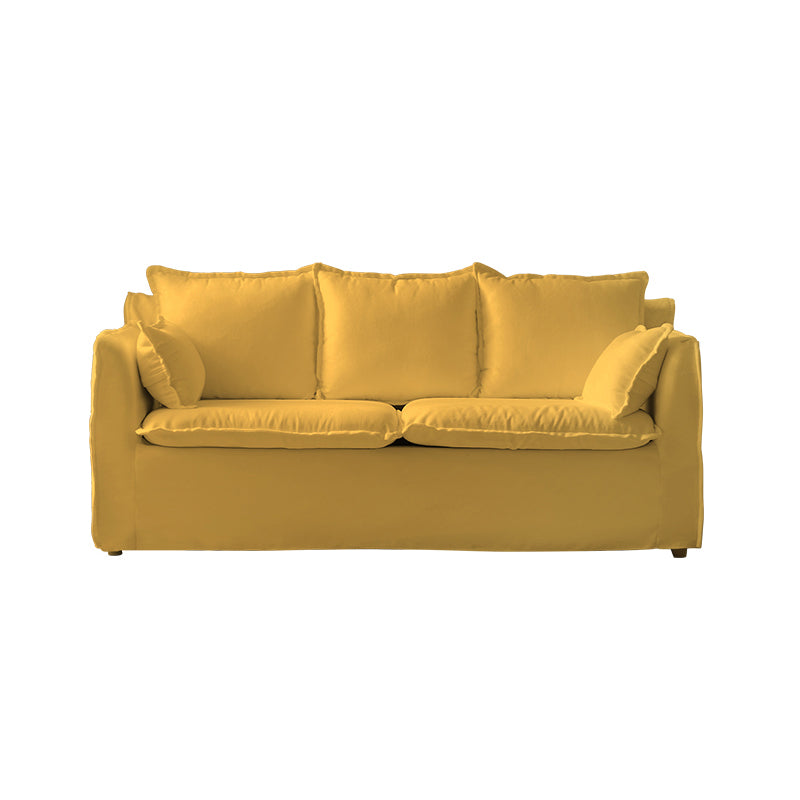 Contemporary Linen Couch Square Arm Settee with Slipcovered Pillows Yellow Clearhalo 'furn' 'furn_sofas' 'Furniture' 'furniture_sofas' 'Living Room Furniture' 'Sofa' 'sofas' 4858931