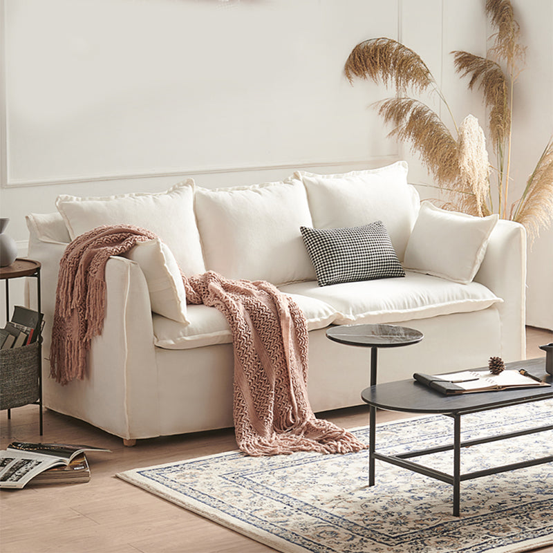 Contemporary Linen Couch Square Arm Settee with Slipcovered Pillows 61"L x 30"W x 28"H White Sponge Clearhalo 'furn' 'furn_sofas' 'Furniture' 'furniture_sofas' 'Living Room Furniture' 'Sofa' 'sofas' 4858932