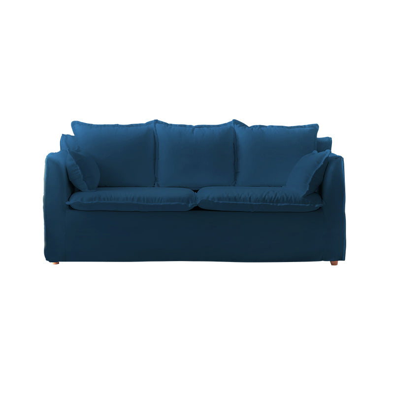 Contemporary Linen Couch Square Arm Settee with Slipcovered Pillows Dark Blue Clearhalo 'furn' 'furn_sofas' 'Furniture' 'furniture_sofas' 'Living Room Furniture' 'Sofa' 'sofas' 4858933