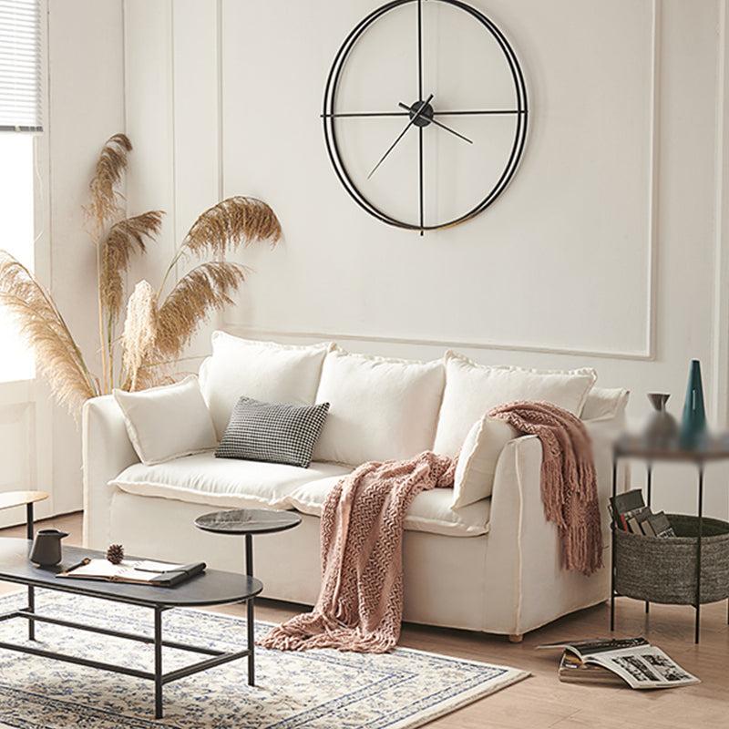 Contemporary Linen Couch Square Arm Settee with Slipcovered Pillows 53"L x 30"W x 28"H White Latex Clearhalo 'furn' 'furn_sofas' 'Furniture' 'furniture_sofas' 'Living Room Furniture' 'Sofa' 'sofas' 4858934