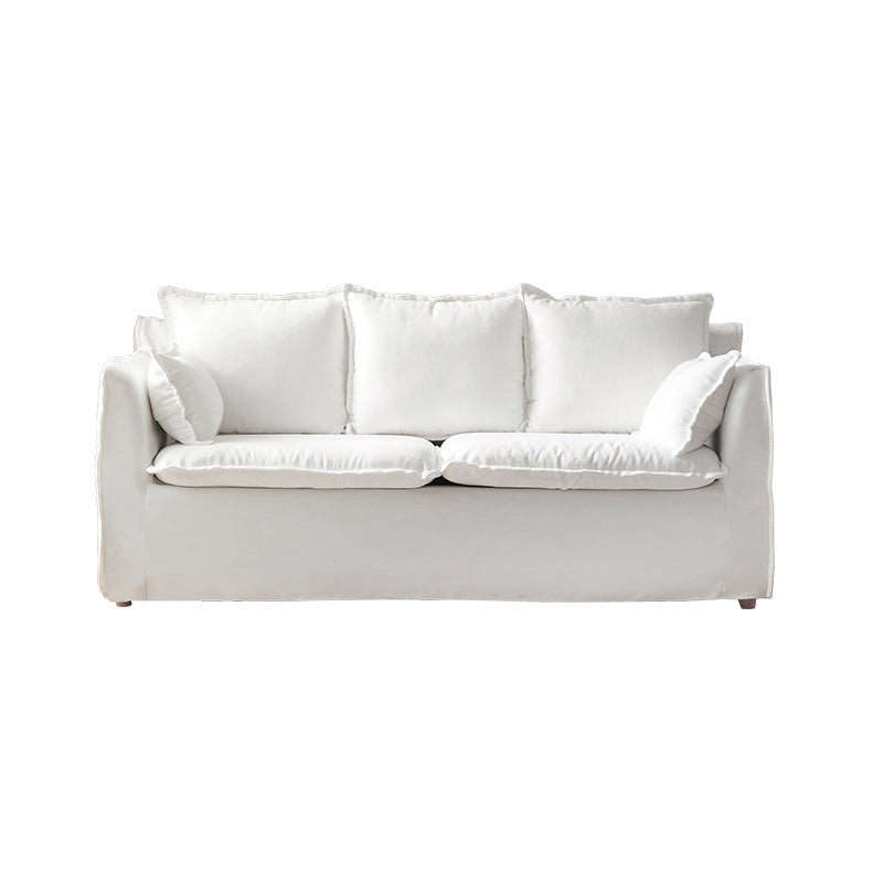 Contemporary Linen Couch Square Arm Settee with Slipcovered Pillows 53"L x 30"W x 28"H White Sponge Clearhalo 'furn' 'furn_sofas' 'Furniture' 'furniture_sofas' 'Living Room Furniture' 'Sofa' 'sofas' 4858935