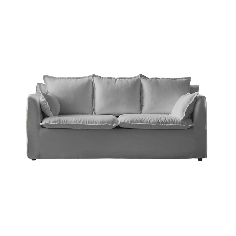 Contemporary Linen Couch Square Arm Settee with Slipcovered Pillows Grey Clearhalo 'furn' 'furn_sofas' 'Furniture' 'furniture_sofas' 'Living Room Furniture' 'Sofa' 'sofas' 4858938