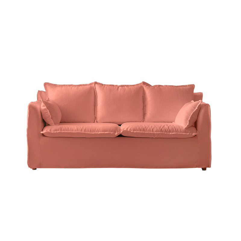 Contemporary Linen Couch Square Arm Settee with Slipcovered Pillows Pink Clearhalo 'furn' 'furn_sofas' 'Furniture' 'furniture_sofas' 'Living Room Furniture' 'Sofa' 'sofas' 4858939
