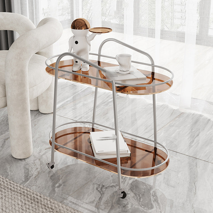 Metal Frame Glass Shelf Etagere Bookshelf with Caster Wheels,25.6"L x 13"W x 27.2"H Clearhalo 'Bookcases' 'furn' 'furn_bookcases' 'Furniture' 'furniture_bookcases' 'Office Furniture' 4859037