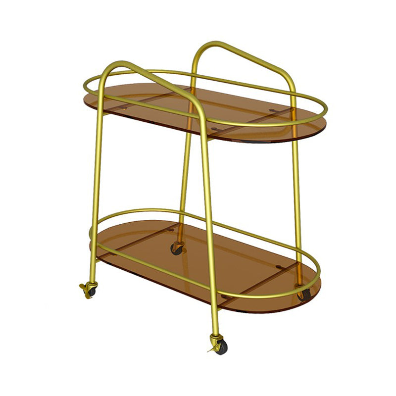 Metal Frame Glass Shelf Etagere Bookshelf with Caster Wheels,25.6"L x 13"W x 27.2"H Coffee-Gold Clearhalo 'Bookcases' 'furn' 'furn_bookcases' 'Furniture' 'furniture_bookcases' 'Office Furniture' 4859038