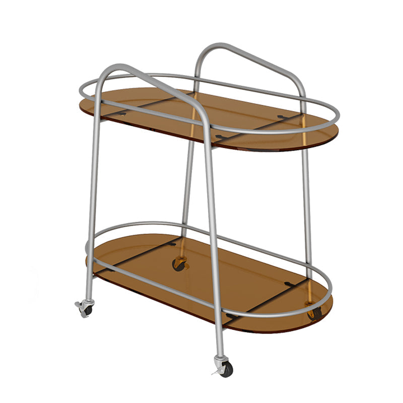 Metal Frame Glass Shelf Etagere Bookshelf with Caster Wheels,25.6"L x 13"W x 27.2"H Coffee-Silver Clearhalo 'Bookcases' 'furn' 'furn_bookcases' 'Furniture' 'furniture_bookcases' 'Office Furniture' 4859039