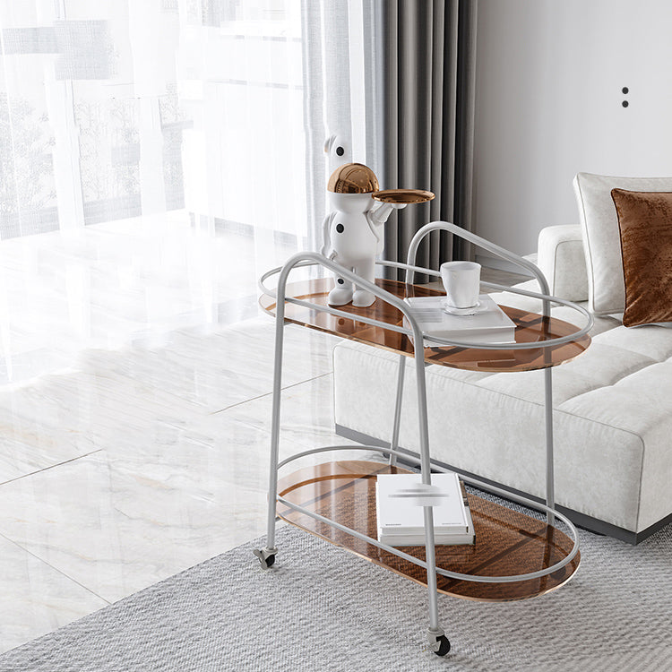 Metal Frame Glass Shelf Etagere Bookshelf with Caster Wheels,25.6"L x 13"W x 27.2"H Clearhalo 'Bookcases' 'furn' 'furn_bookcases' 'Furniture' 'furniture_bookcases' 'Office Furniture' 4859040