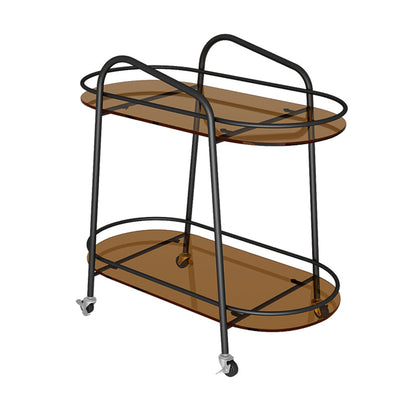 Metal Frame Glass Shelf Etagere Bookshelf with Caster Wheels,25.6"L x 13"W x 27.2"H Brown-Black Clearhalo 'Bookcases' 'furn' 'furn_bookcases' 'Furniture' 'furniture_bookcases' 'Office Furniture' 4859041
