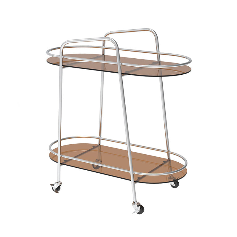 Metal Frame Glass Shelf Etagere Bookshelf with Caster Wheels,25.6"L x 13"W x 27.2"H White-Brown Clearhalo 'Bookcases' 'furn' 'furn_bookcases' 'Furniture' 'furniture_bookcases' 'Office Furniture' 4859044