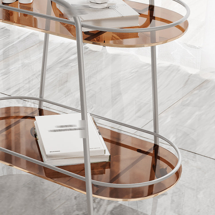 Metal Frame Glass Shelf Etagere Bookshelf with Caster Wheels,25.6"L x 13"W x 27.2"H Clearhalo 'Bookcases' 'furn' 'furn_bookcases' 'Furniture' 'furniture_bookcases' 'Office Furniture' 4859046