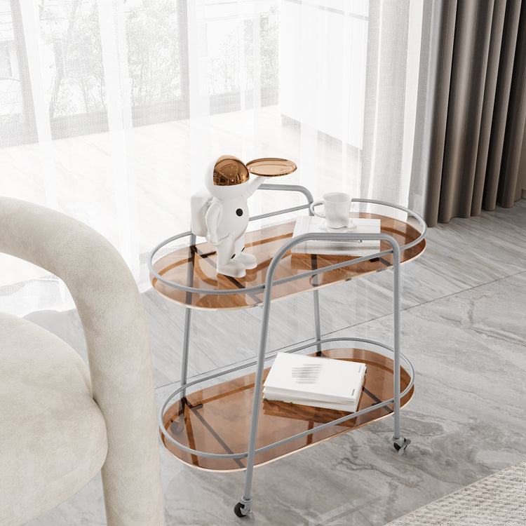 Metal Frame Glass Shelf Etagere Bookshelf with Caster Wheels,25.6"L x 13"W x 27.2"H Clearhalo 'Bookcases' 'furn' 'furn_bookcases' 'Furniture' 'furniture_bookcases' 'Office Furniture' 4859048