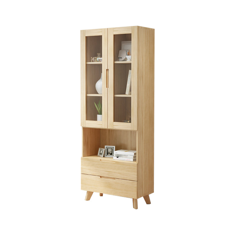 Solid Wood Scandinavian Bookcase Closed Back Bookcase with Door 27.6"L x 11.8"W x 70.9"H Natural Drawers Clearhalo 'Bookcases' 'furn' 'furn_bookcases' 'Furniture' 'furniture_bookcases' 'Office Furniture' 4859067
