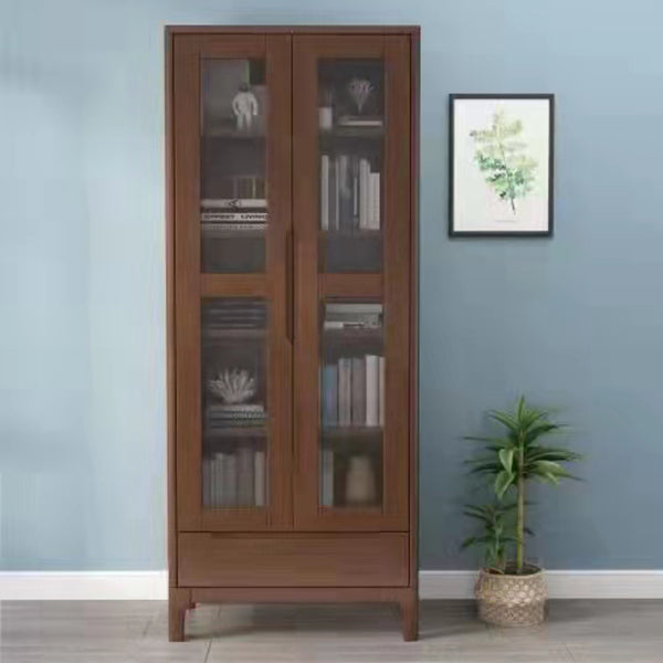Solid Wood Scandinavian Bookcase Closed Back Bookcase with Door 31"L x 16"W x 77"H Walnut Cabinets Clearhalo 'Bookcases' 'furn' 'furn_bookcases' 'Furniture' 'furniture_bookcases' 'Office Furniture' 4859076