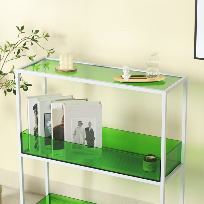 Open Scandinavian Etagere Bookshelf with White Iron Frame Acrylic Shelf Clearhalo 'Bookcases' 'furn' 'furn_bookcases' 'Furniture' 'furniture_bookcases' 'Office Furniture' 4859096