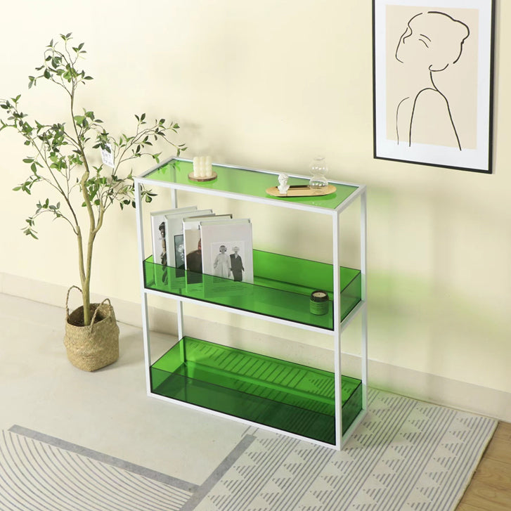 Open Scandinavian Etagere Bookshelf with White Iron Frame Acrylic Shelf Clearhalo 'Bookcases' 'furn' 'furn_bookcases' 'Furniture' 'furniture_bookcases' 'Office Furniture' 4859106