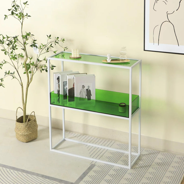 Open Scandinavian Etagere Bookshelf with White Iron Frame Acrylic Shelf Clearhalo 'Bookcases' 'furn' 'furn_bookcases' 'Furniture' 'furniture_bookcases' 'Office Furniture' 4859107