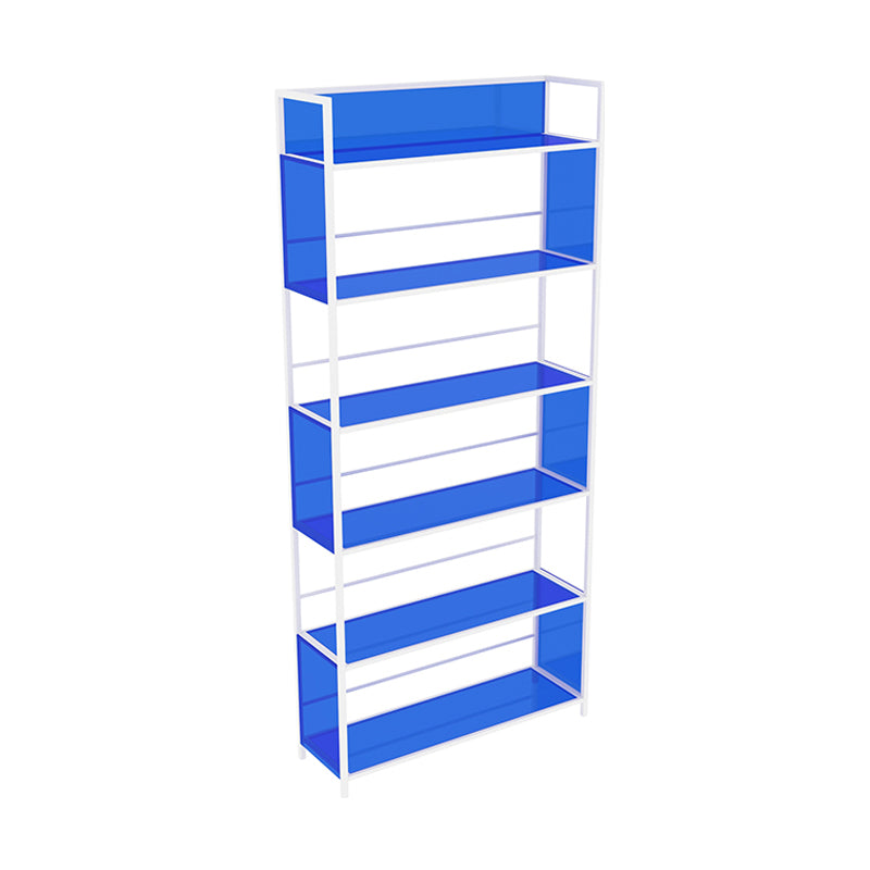 Acrylic Scandinavian Open Etagere Bookshelf with White Iron Frame 31.5"L x 9.8"W x 70.1"H Blue Clearhalo 'Bookcases' 'furn' 'furn_bookcases' 'Furniture' 'furniture_bookcases' 'Office Furniture' 4859116