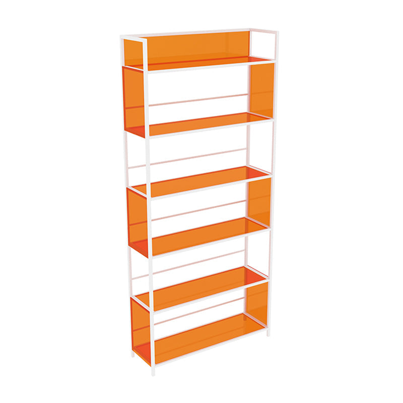 Acrylic Scandinavian Open Etagere Bookshelf with White Iron Frame 31.5"L x 9.8"W x 70.1"H Orange Clearhalo 'Bookcases' 'furn' 'furn_bookcases' 'Furniture' 'furniture_bookcases' 'Office Furniture' 4859122