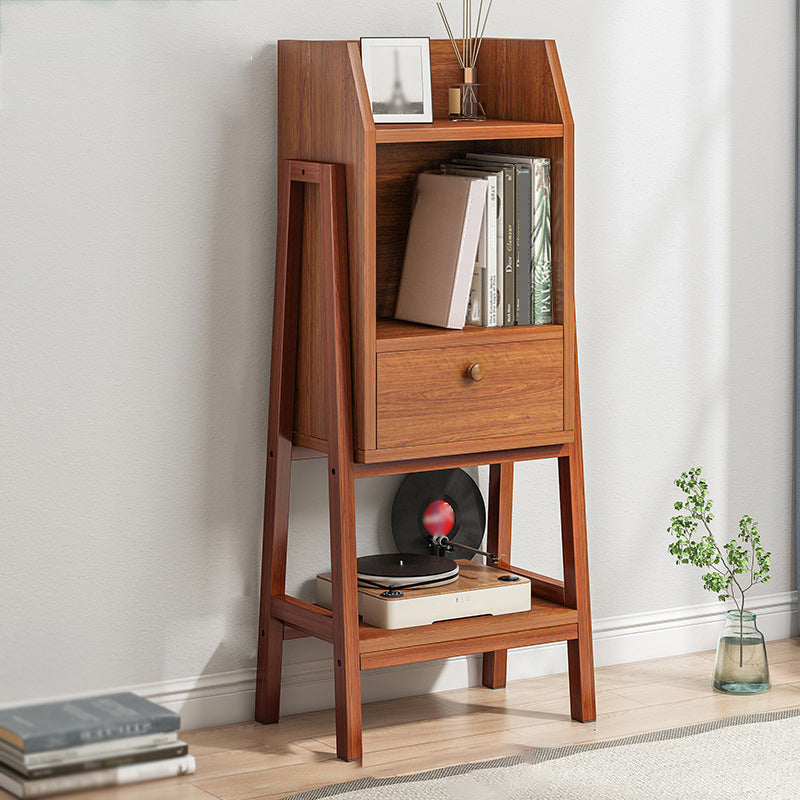 Modern Style Open Bookshelf Wooden Shelf Bookcase for Home Use 15"L x 11"W x 44.1"H Walnut Drawers Clearhalo 'Bookcases' 'furn' 'furn_bookcases' 'Furniture' 'furniture_bookcases' 'Office Furniture' 4859307