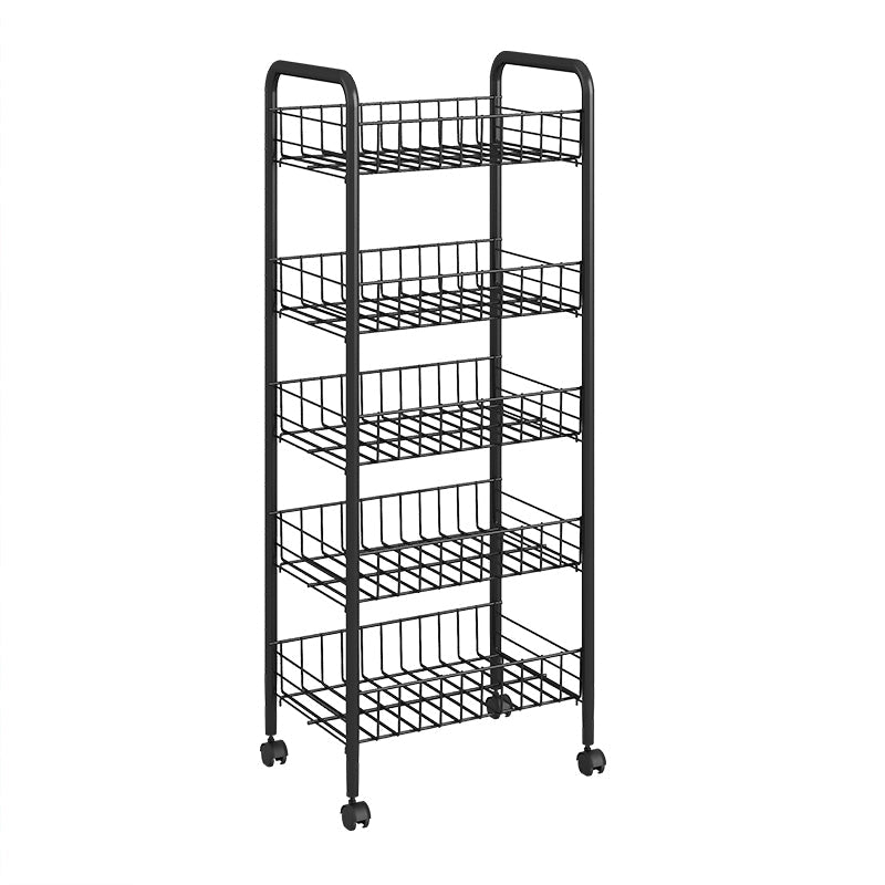 Open Industrial Etagere Bookshelf Steel Frame Plastic Shelf Bookshelf with Caster Wheels 15"L x 10.6"W x 42.1"H Black Clearhalo 'Bookcases' 'furn' 'furn_bookcases' 'Furniture' 'furniture_bookcases' 'Office Furniture' 4859348