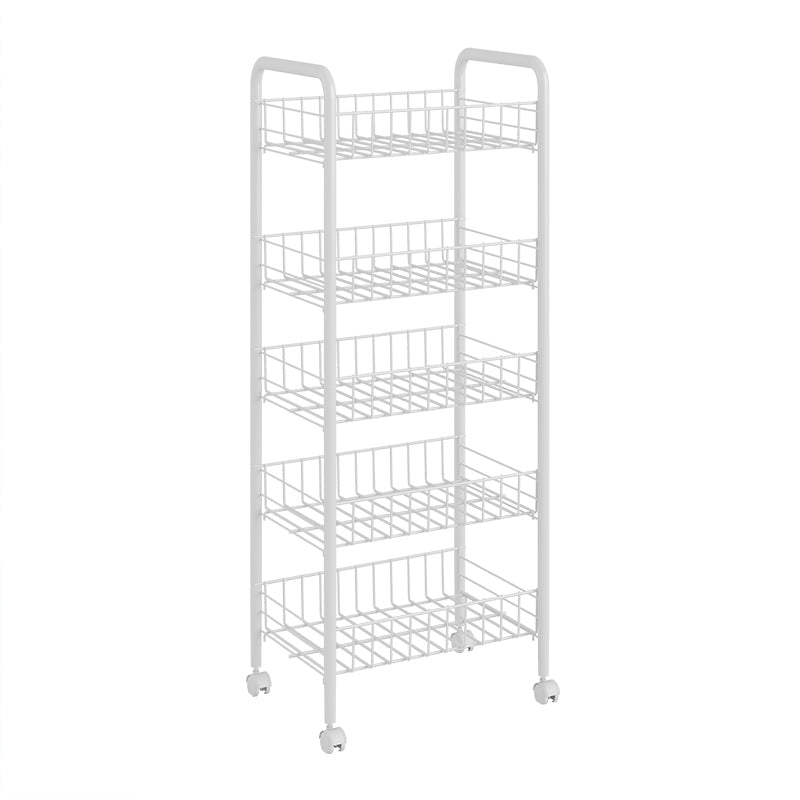 Open Industrial Etagere Bookshelf Steel Frame Plastic Shelf Bookshelf with Caster Wheels 15"L x 10.6"W x 42.1"H White Clearhalo 'Bookcases' 'furn' 'furn_bookcases' 'Furniture' 'furniture_bookcases' 'Office Furniture' 4859354