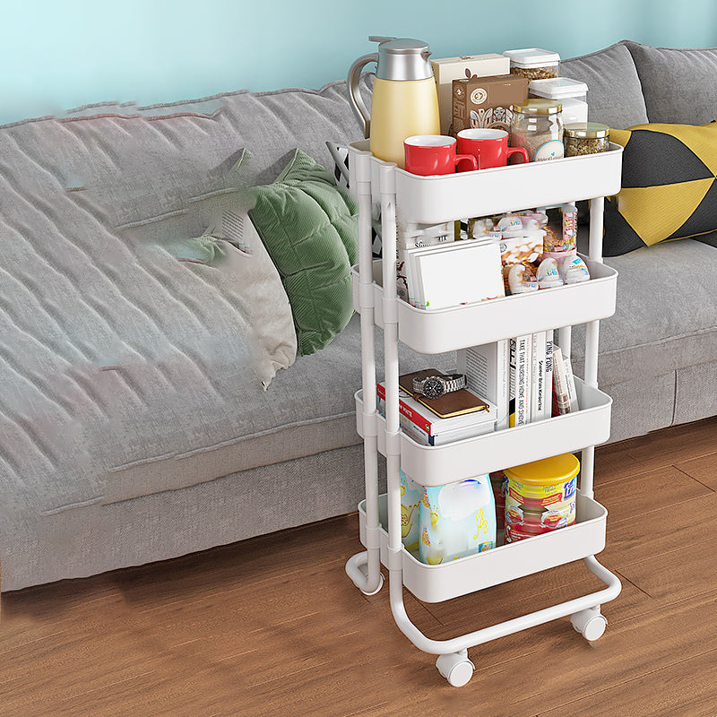 Open Industrial Etagere Bookshelf Steel Frame Plastic Shelf Bookshelf with Caster Wheels 16.7"L x 15.4"W x 42.1"H White Clearhalo 'Bookcases' 'furn' 'furn_bookcases' 'Furniture' 'furniture_bookcases' 'Office Furniture' 4859361