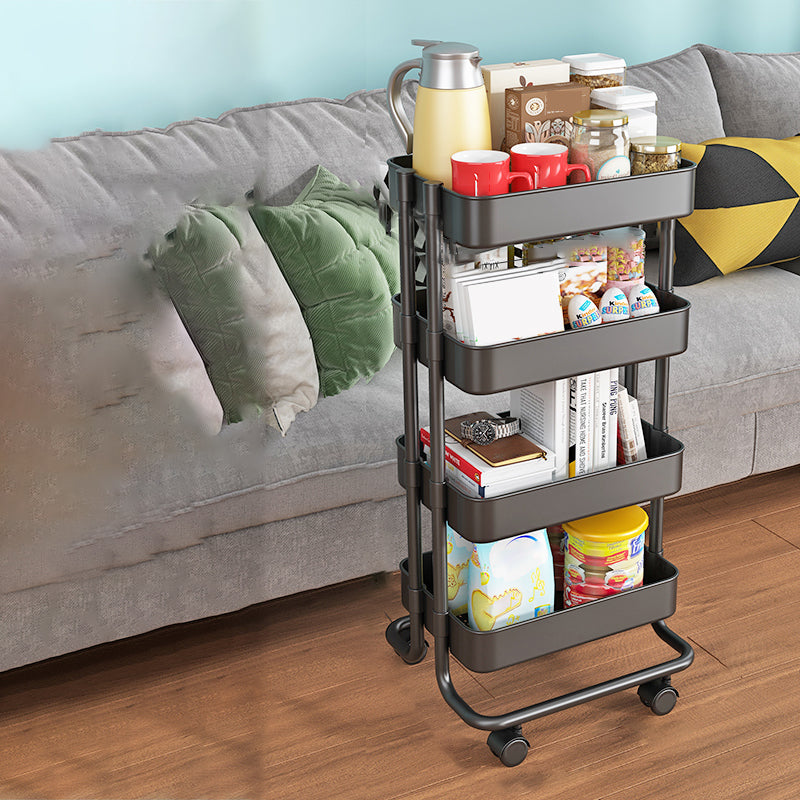 Open Industrial Etagere Bookshelf Steel Frame Plastic Shelf Bookshelf with Caster Wheels 16.7"L x 15.4"W x 42.1"H Black Clearhalo 'Bookcases' 'furn' 'furn_bookcases' 'Furniture' 'furniture_bookcases' 'Office Furniture' 4859363