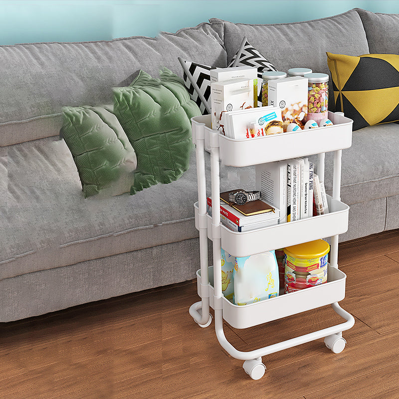 Open Industrial Etagere Bookshelf Steel Frame Plastic Shelf Bookshelf with Caster Wheels 16.7"L x 15.4"W x 30.3"H White Clearhalo 'Bookcases' 'furn' 'furn_bookcases' 'Furniture' 'furniture_bookcases' 'Office Furniture' 4859365