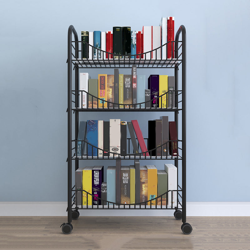 Modern Style Steel Bookshelf Open Shelf Bookcase with Caster Wheels Black Clearhalo 'Bookcases' 'furn' 'furn_bookcases' 'Furniture' 'furniture_bookcases' 'Office Furniture' 4859453