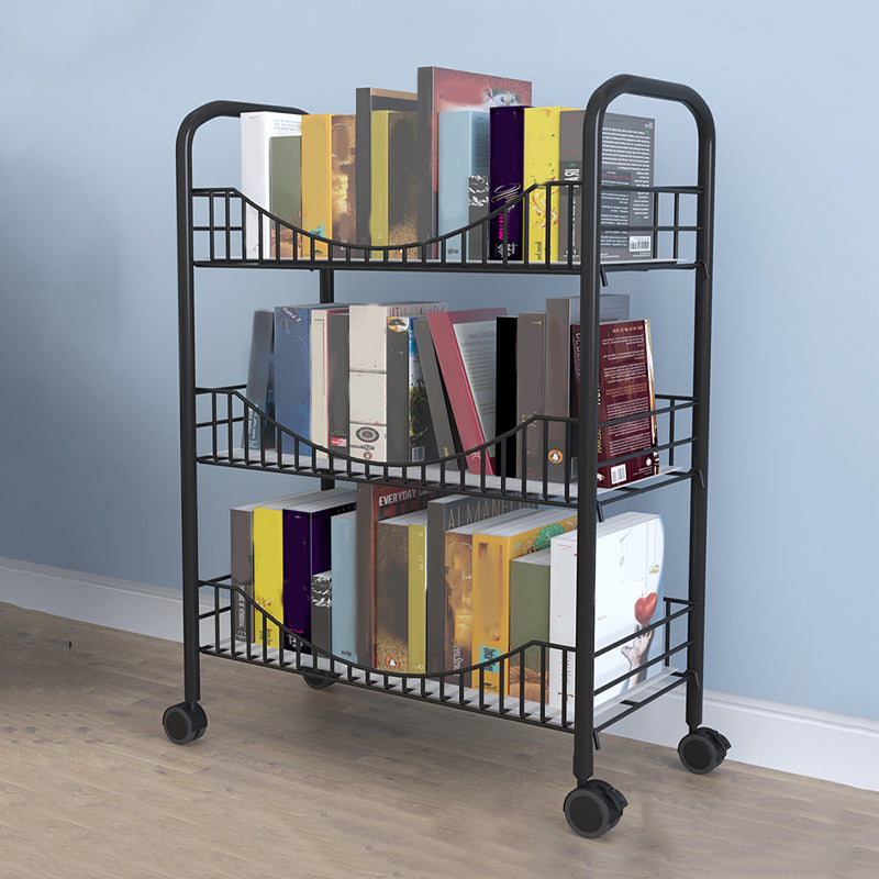 Modern Style Steel Bookshelf Open Shelf Bookcase with Caster Wheels Black Clearhalo 'Bookcases' 'furn' 'furn_bookcases' 'Furniture' 'furniture_bookcases' 'Office Furniture' 4859454