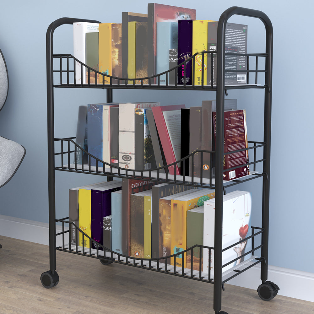 Modern Style Steel Bookshelf Open Shelf Bookcase with Caster Wheels Clearhalo 'Bookcases' 'furn' 'furn_bookcases' 'Furniture' 'furniture_bookcases' 'Office Furniture' 4859457
