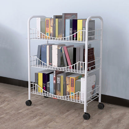 Modern Style Steel Bookshelf Open Shelf Bookcase with Caster Wheels White Clearhalo 'Bookcases' 'furn' 'furn_bookcases' 'Furniture' 'furniture_bookcases' 'Office Furniture' 4859461