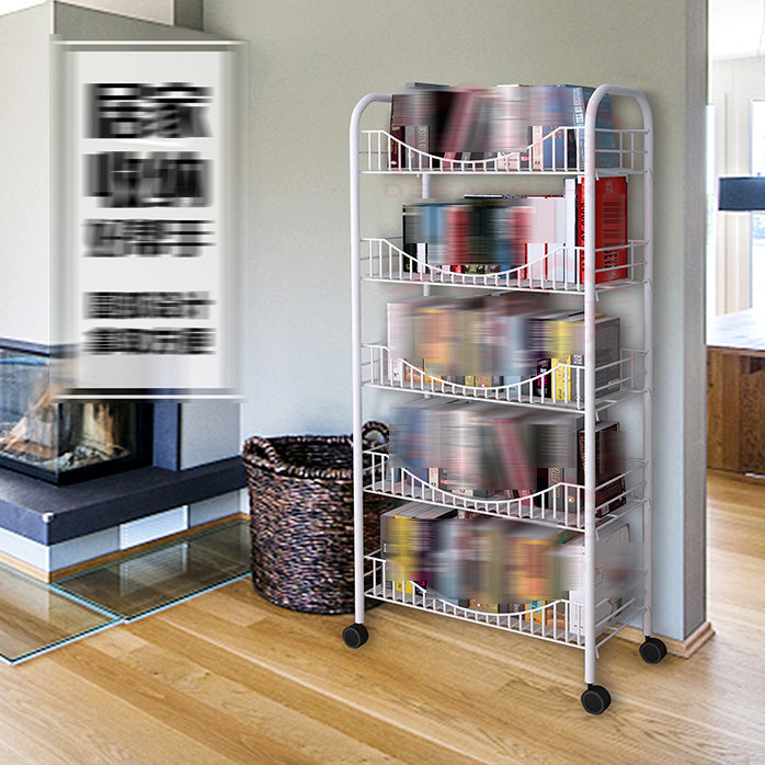 Modern Style Steel Bookshelf Open Shelf Bookcase with Caster Wheels Clearhalo 'Bookcases' 'furn' 'furn_bookcases' 'Furniture' 'furniture_bookcases' 'Office Furniture' 4859465