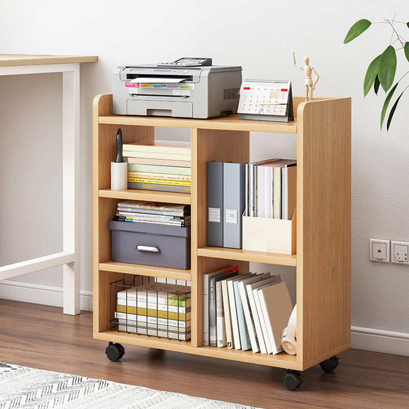 Modern Style Bookshelf Wooden Shelf Bookcase with Caster Wheels 23.6"L x 9.4"W x 26"H Natural Clearhalo 'Bookcases' 'furn' 'furn_bookcases' 'Furniture' 'furniture_bookcases' 'Office Furniture' 4859524
