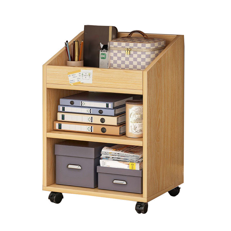 Modern Style Bookshelf Wooden Shelf Bookcase with Caster Wheels 15.7"L x 11.8"W x 25.2"H Natural Clearhalo 'Bookcases' 'furn' 'furn_bookcases' 'Furniture' 'furniture_bookcases' 'Office Furniture' 4859527