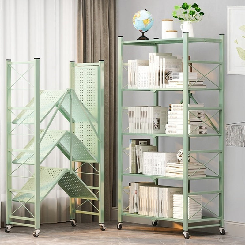 Folding Steel Industrial Etagere Bookshelf Open Bookshelf with Caster Wheels Clearhalo 'Bookcases' 'furn' 'furn_bookcases' 'Furniture' 'furniture_bookcases' 'Office Furniture' 4859541