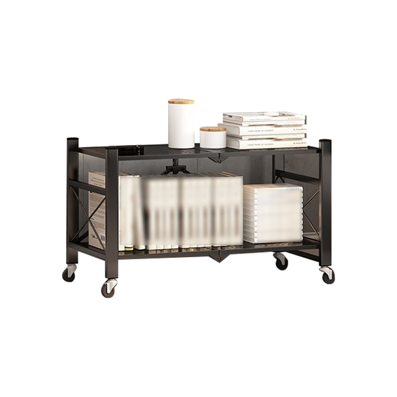 Folding Steel Industrial Etagere Bookshelf Open Bookshelf with Caster Wheels 28"L x 14.2"W x 21.5"H Black Clearhalo 'Bookcases' 'furn' 'furn_bookcases' 'Furniture' 'furniture_bookcases' 'Office Furniture' 4859542