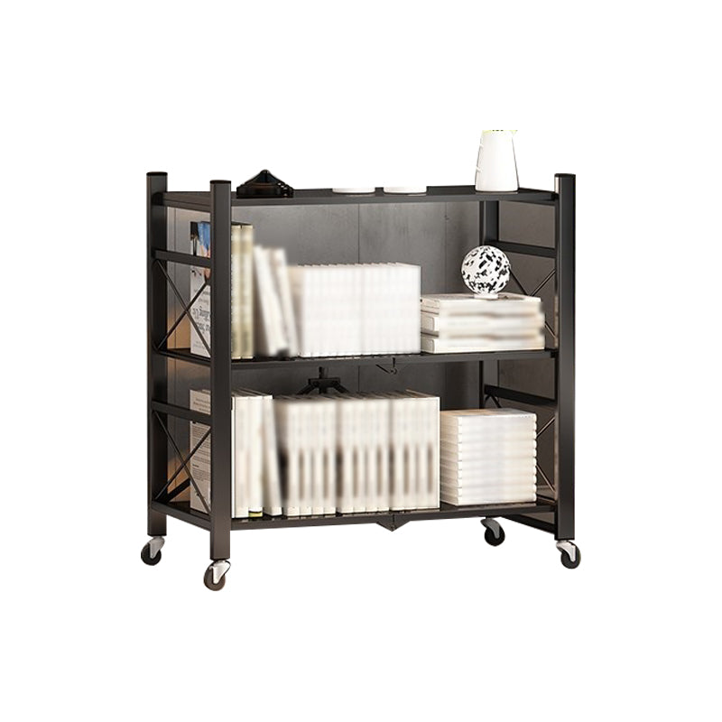 Folding Steel Industrial Etagere Bookshelf Open Bookshelf with Caster Wheels 28.3"L x 14.2"W x 34.6"H Black Clearhalo 'Bookcases' 'furn' 'furn_bookcases' 'Furniture' 'furniture_bookcases' 'Office Furniture' 4859544