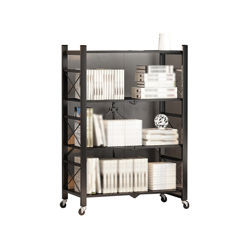 Folding Steel Industrial Etagere Bookshelf Open Bookshelf with Caster Wheels Black Clearhalo 'Bookcases' 'furn' 'furn_bookcases' 'Furniture' 'furniture_bookcases' 'Office Furniture' 4859545