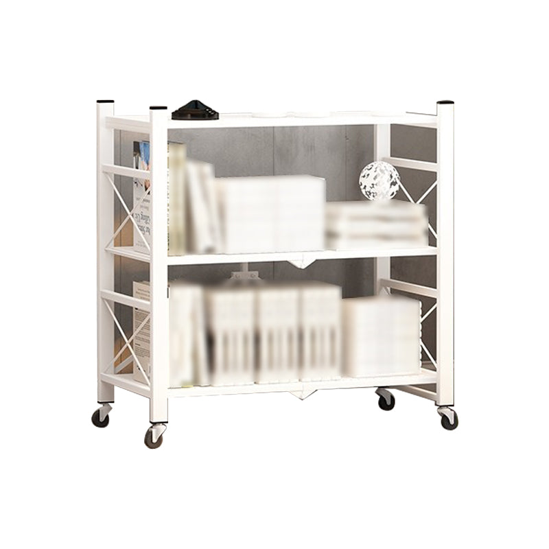 Folding Steel Industrial Etagere Bookshelf Open Bookshelf with Caster Wheels 28.3"L x 14.2"W x 34.6"H White Clearhalo 'Bookcases' 'furn' 'furn_bookcases' 'Furniture' 'furniture_bookcases' 'Office Furniture' 4859551