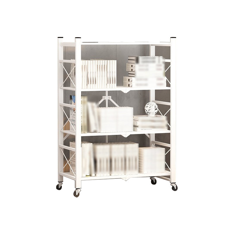 Folding Steel Industrial Etagere Bookshelf Open Bookshelf with Caster Wheels 28.3"L x 14.2"W x 49.2"H White Clearhalo 'Bookcases' 'furn' 'furn_bookcases' 'Furniture' 'furniture_bookcases' 'Office Furniture' 4859553