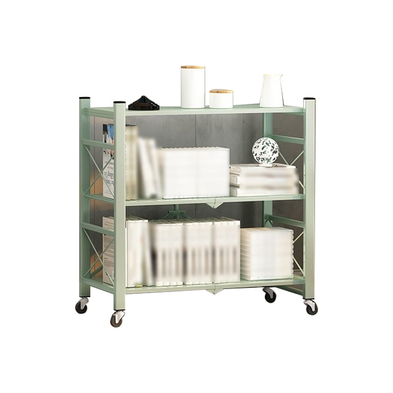 Folding Steel Industrial Etagere Bookshelf Open Bookshelf with Caster Wheels 28.3"L x 14.2"W x 34.6"H Green Clearhalo 'Bookcases' 'furn' 'furn_bookcases' 'Furniture' 'furniture_bookcases' 'Office Furniture' 4859560