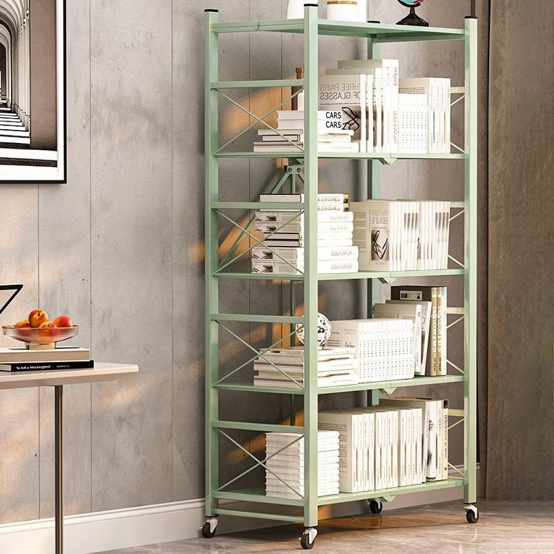 Folding Steel Industrial Etagere Bookshelf Open Bookshelf with Caster Wheels Clearhalo 'Bookcases' 'furn' 'furn_bookcases' 'Furniture' 'furniture_bookcases' 'Office Furniture' 4859561