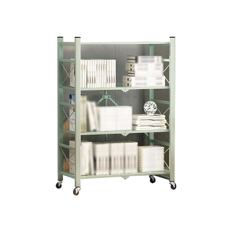 Folding Steel Industrial Etagere Bookshelf Open Bookshelf with Caster Wheels 28.3"L x 14.2"W x 49.2"H Green Clearhalo 'Bookcases' 'furn' 'furn_bookcases' 'Furniture' 'furniture_bookcases' 'Office Furniture' 4859562