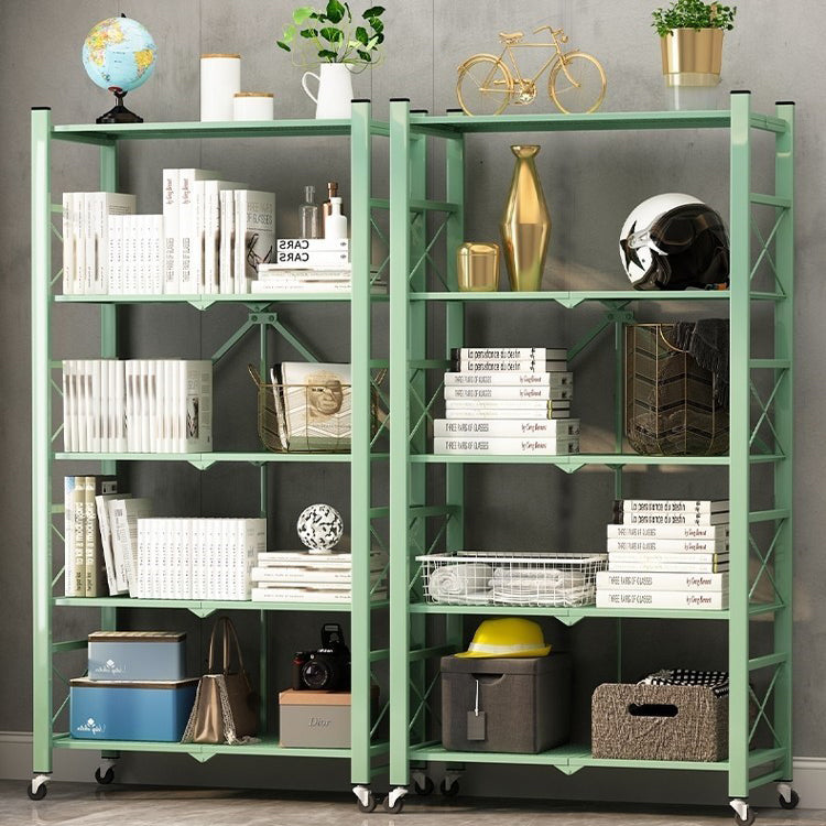 Folding Steel Industrial Etagere Bookshelf Open Bookshelf with Caster Wheels Clearhalo 'Bookcases' 'furn' 'furn_bookcases' 'Furniture' 'furniture_bookcases' 'Office Furniture' 4859570