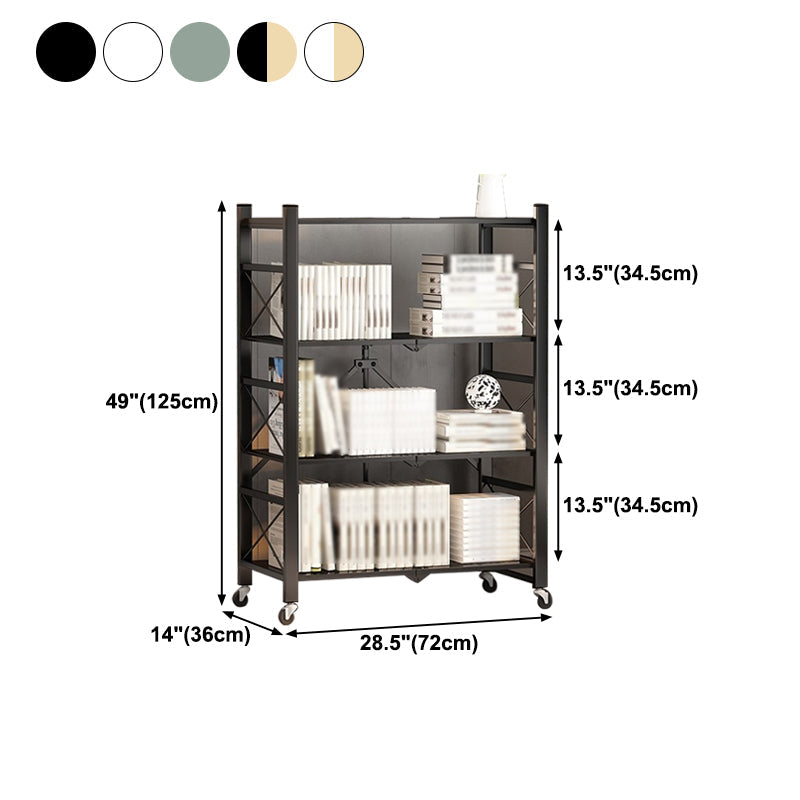 Folding Steel Industrial Etagere Bookshelf Open Bookshelf with Caster Wheels Clearhalo 'Bookcases' 'furn' 'furn_bookcases' 'Furniture' 'furniture_bookcases' 'Office Furniture' 4859574