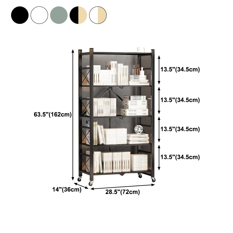 Folding Steel Industrial Etagere Bookshelf Open Bookshelf with Caster Wheels Clearhalo 'Bookcases' 'furn' 'furn_bookcases' 'Furniture' 'furniture_bookcases' 'Office Furniture' 4859575